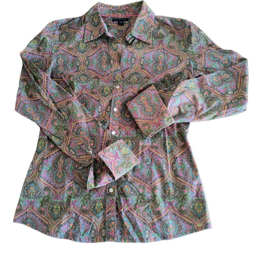 Tommy Hilfiger Button Up Shirt Women's Sz S/P Multicolor Paisley Boho Y2K